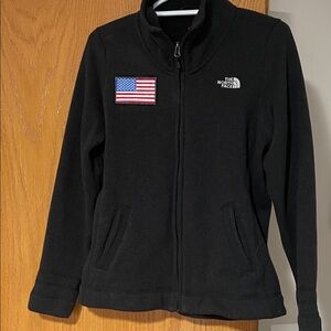 The North Face Women's Black fleece in size large L American flag